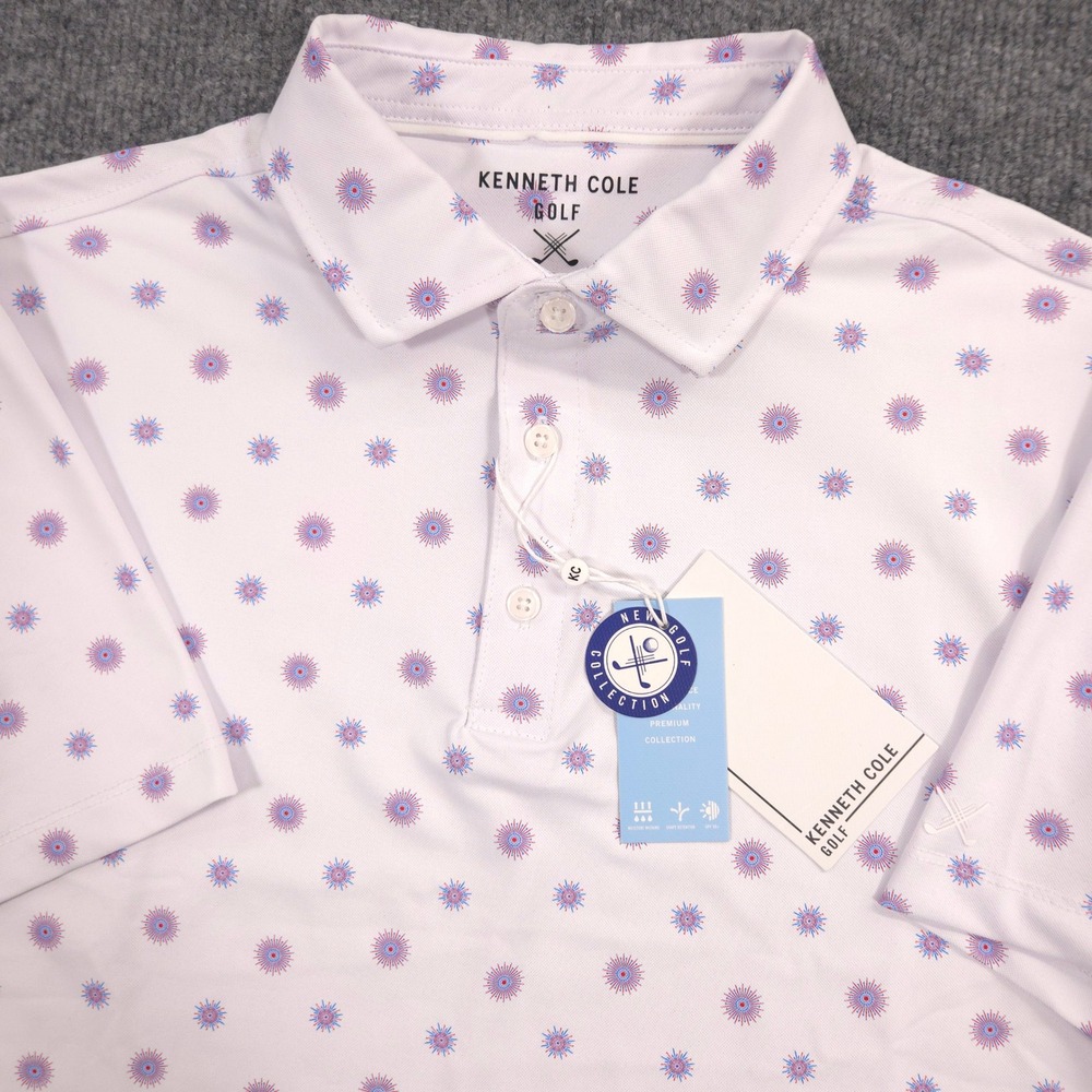 Kenneth Cole Golf Polo Shirt Mens S Illuminating Lights AOP Performance UPF NEW